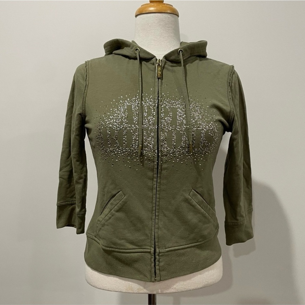 Vintage Apple Bottoms Green Zip-up Bling Rhinestone Hoodie with Pockets Y2K